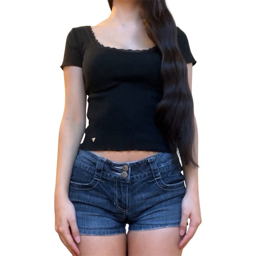 vintage guess scoop neck lace trim top